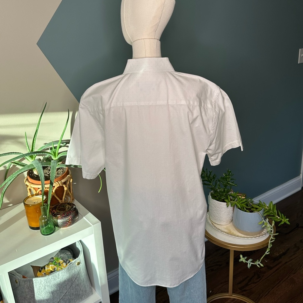 Bugatchi White Short-Sleeve Button-Up Shirt Shaped Fit 100% Cotton Luxury Size L - Picture 5 of 10